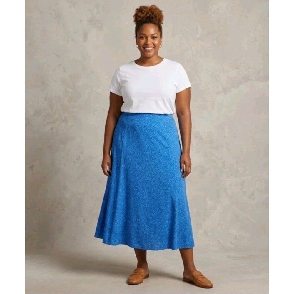 On 34th Tonal Micro Print Midi Plus Size Royal Blue Slip Skirt Boho Coquette 2X